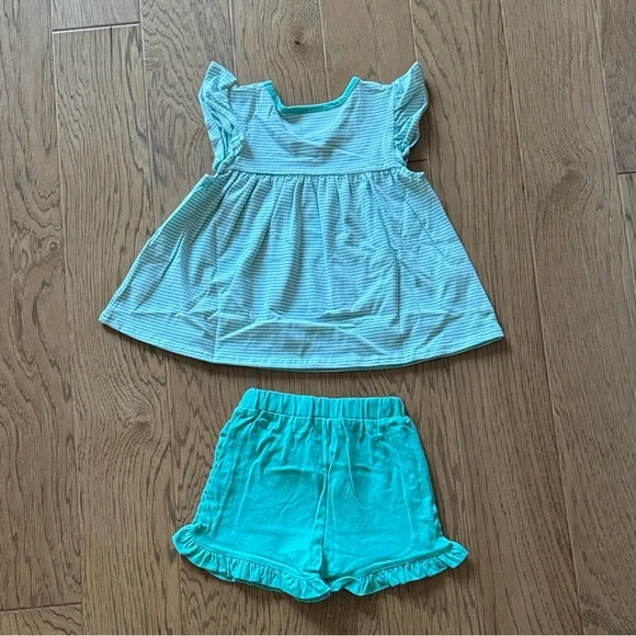 Stitchy Fish Mint to Be Ruffle Short Set, Green Stripe - Picture 5 of 13